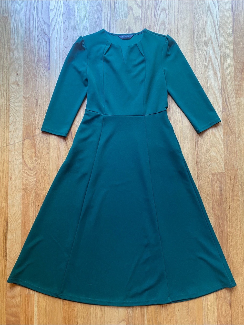 Allegra K Deep Green Long Sleeve A-Line Dress